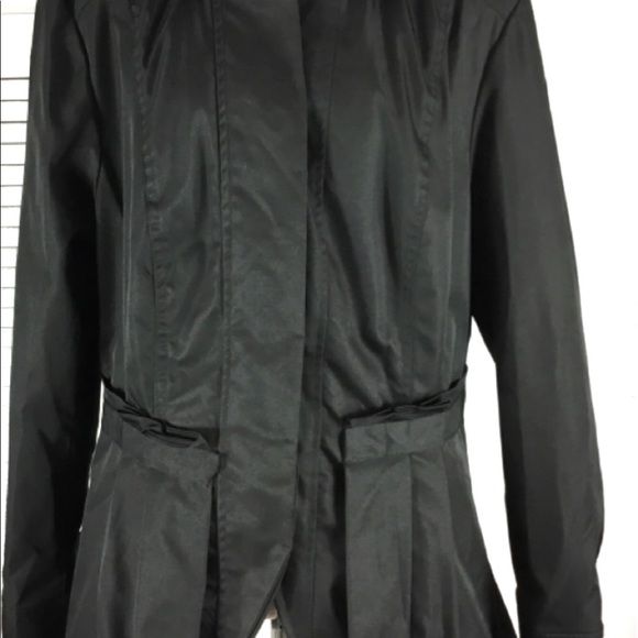 Cynthia Rowley Black Button Front Ruffle Coat Sz L - Picture 5 of 8